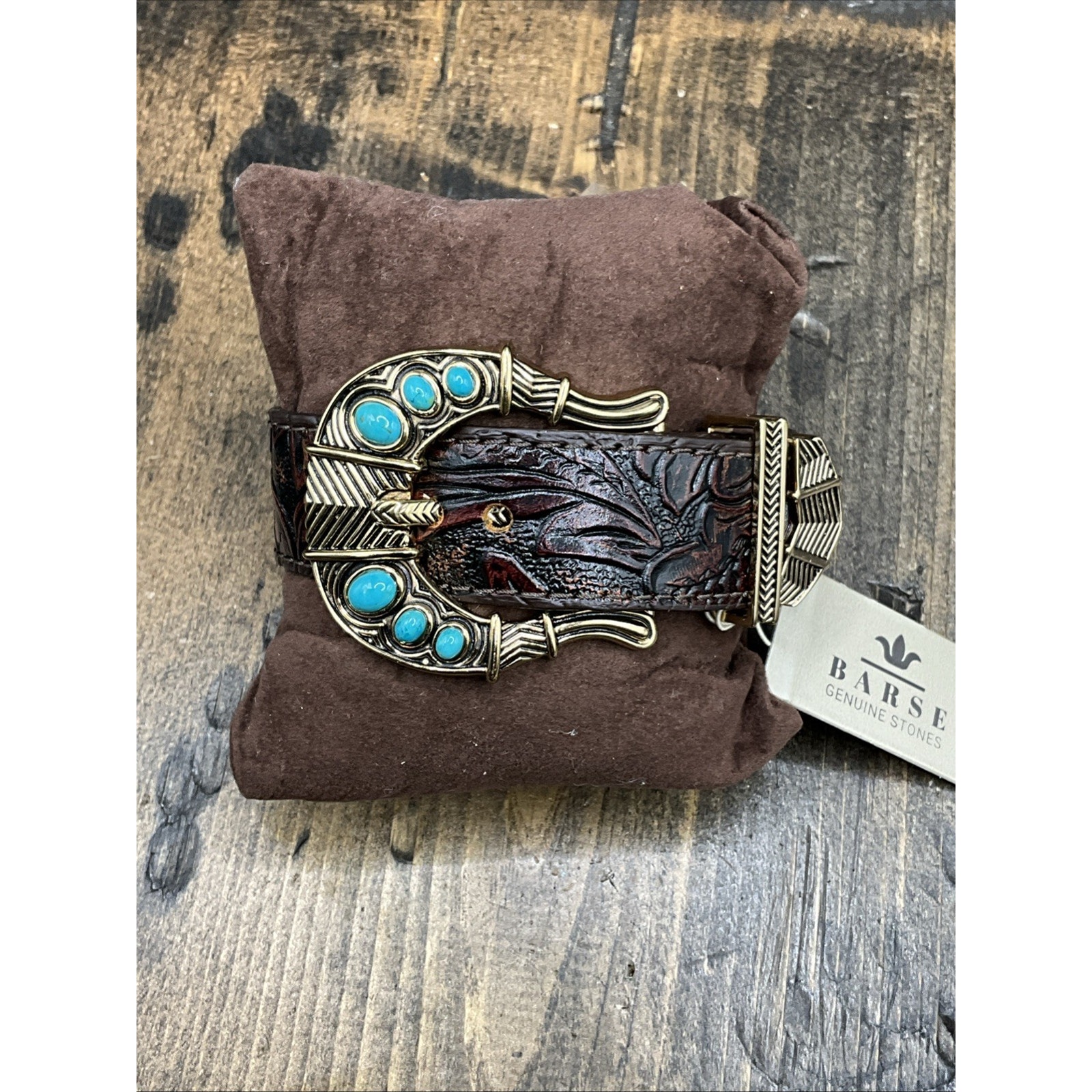 Barse Buckle Bracelet- Turquoise Bronze Leather- Nwt 35$